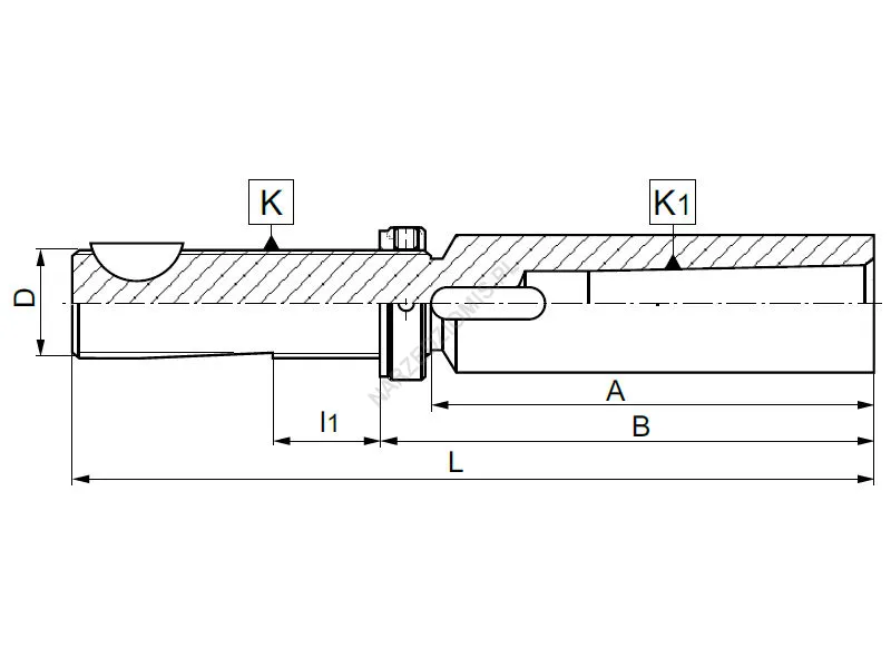 Rysunek techniczny: Tuleja redukcyjna wydłużona z chw.DIN 6327 na chw.Morse'a DIN 228: T.1831 REG 16/MS1 KOLNO